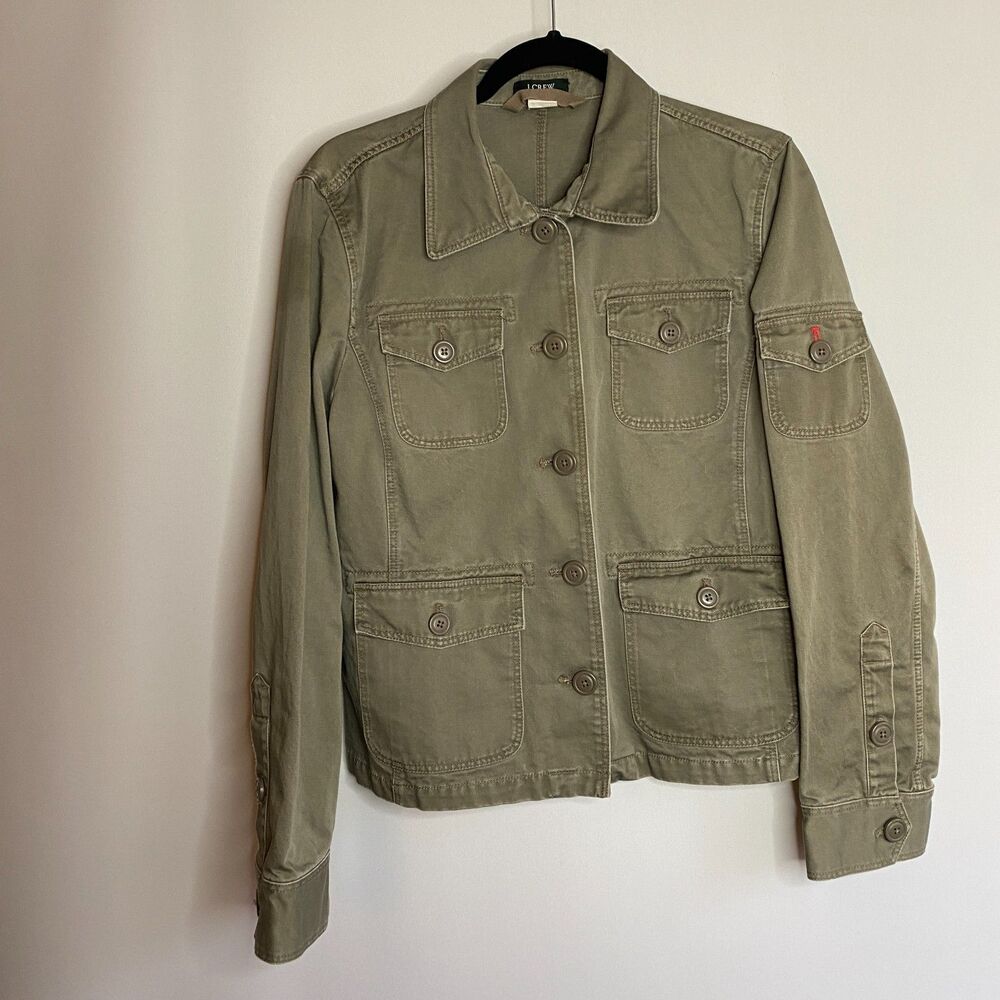 J Crew Womens Army Green Military Style Cotton Jacket Size L